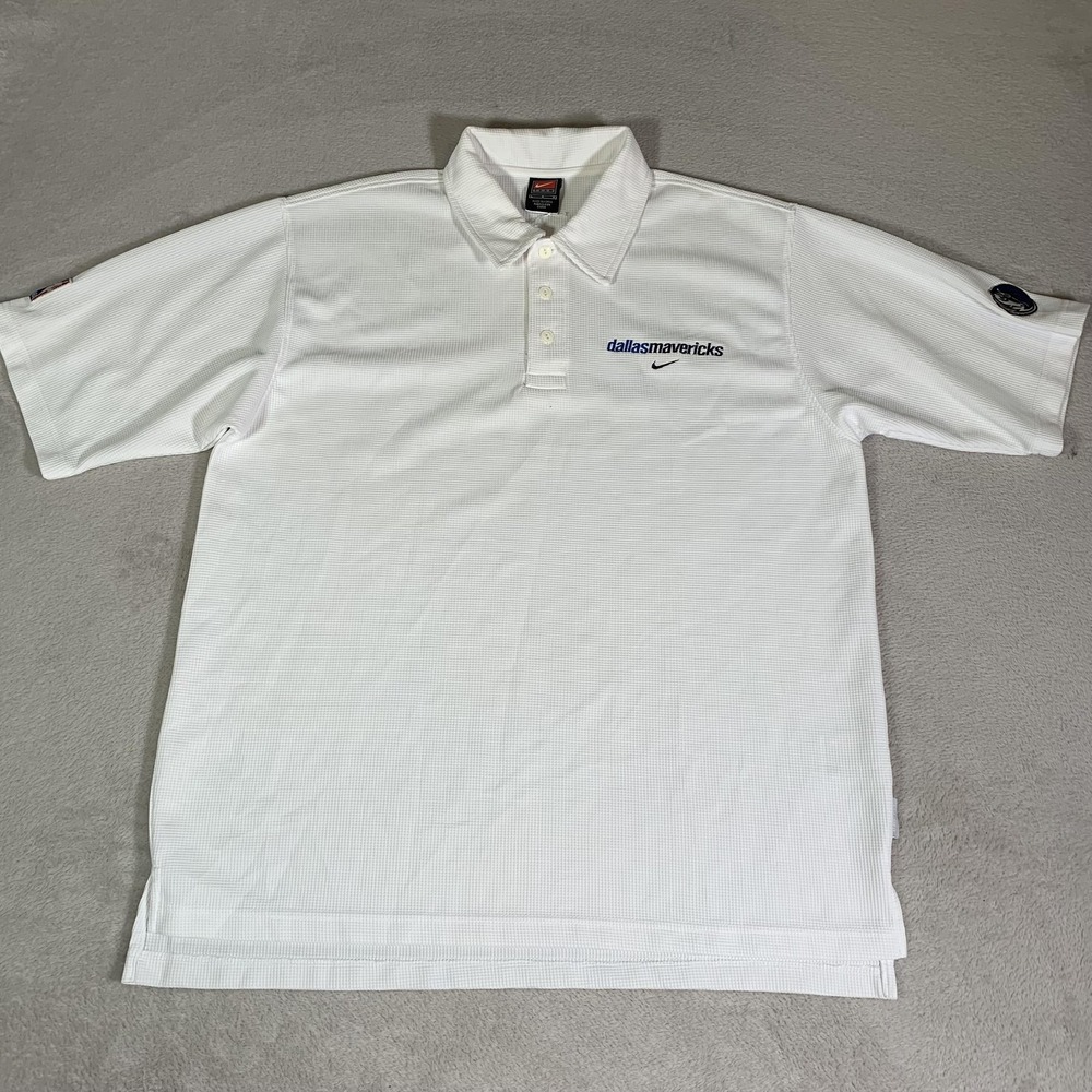 Vintage Dallas Mavericks Polo Shirt Mens Large White NBA Nike 2000s SMALL FLAW